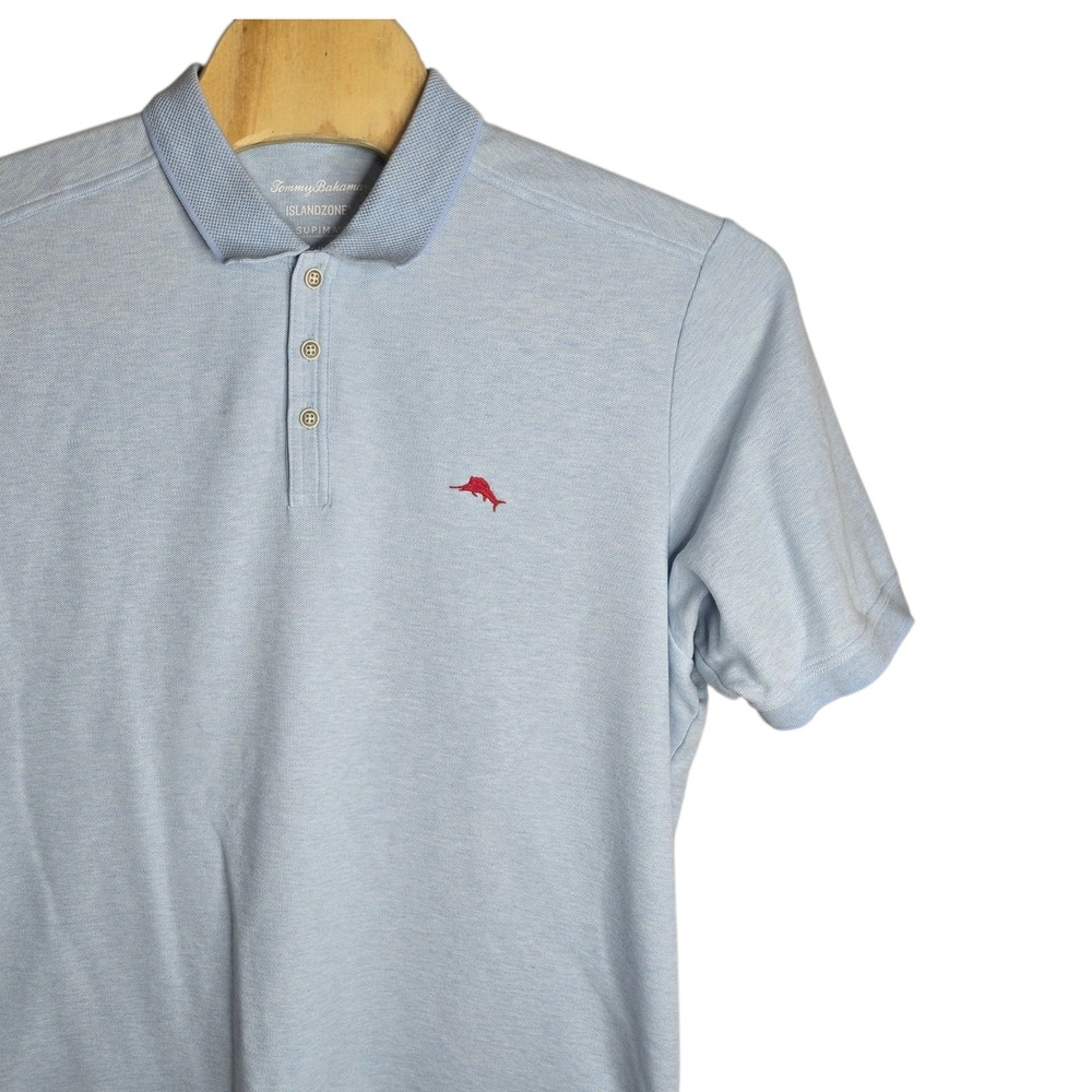 Tommy Bahama Mens IslandZone Supima Cotton Polo Shirt Light Blue XXL Marlin Logo